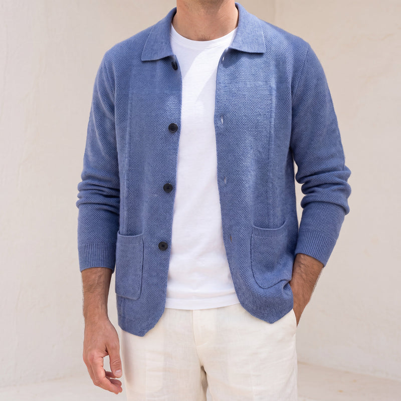 Cashmere Button Overshirt Sea Blue lifestyle
