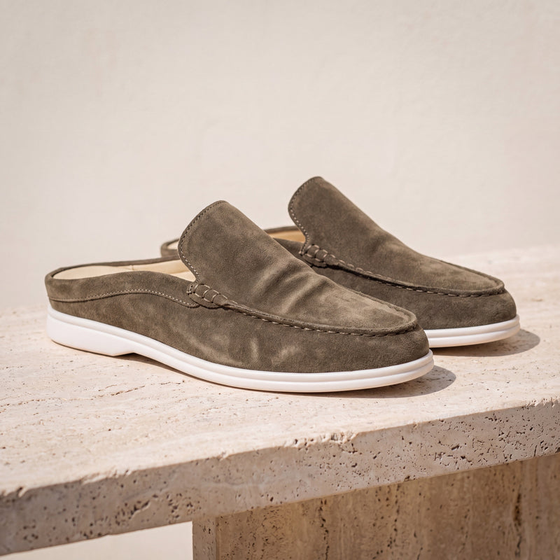 Marina Suede Slipper Olive lifestyle