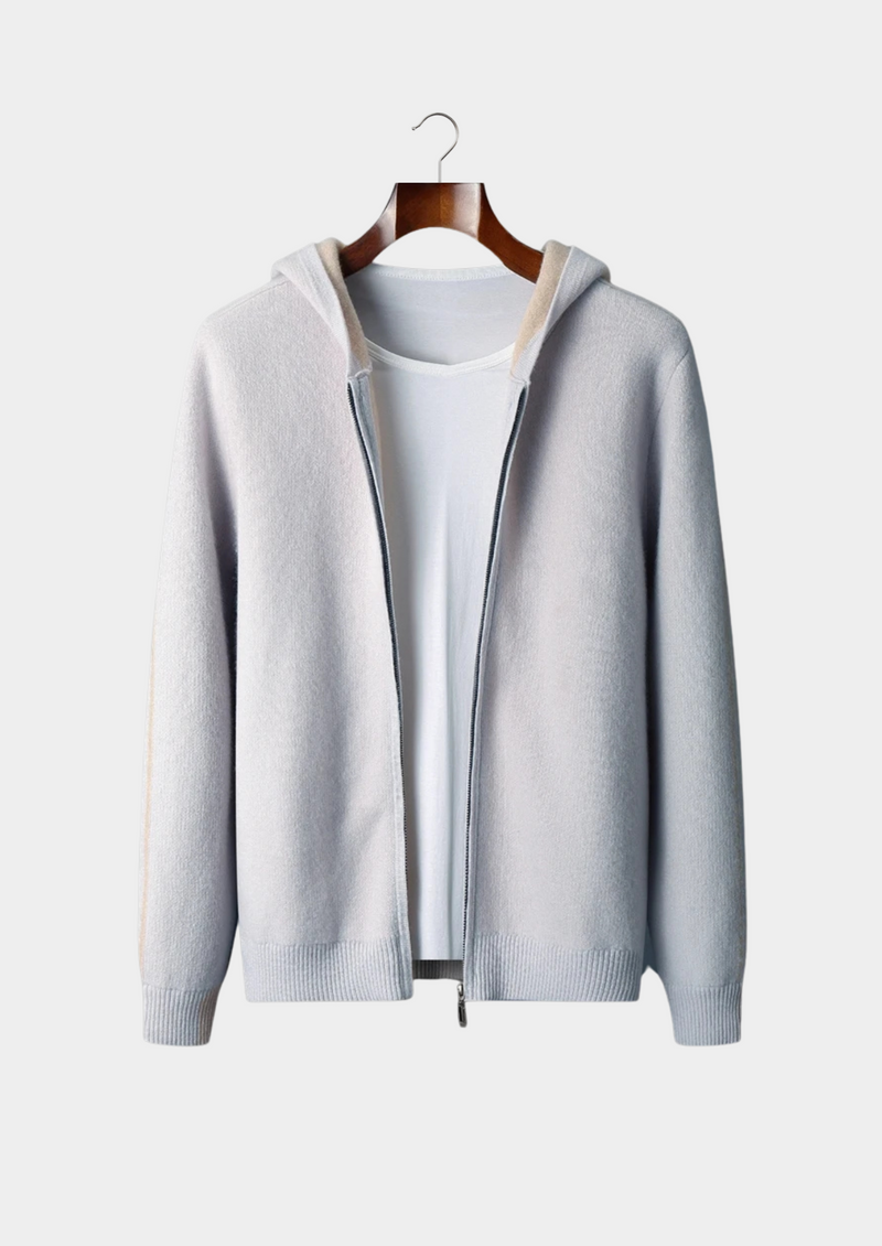 100% CASHMERE TWO -TONE ZIPPER HOODIE