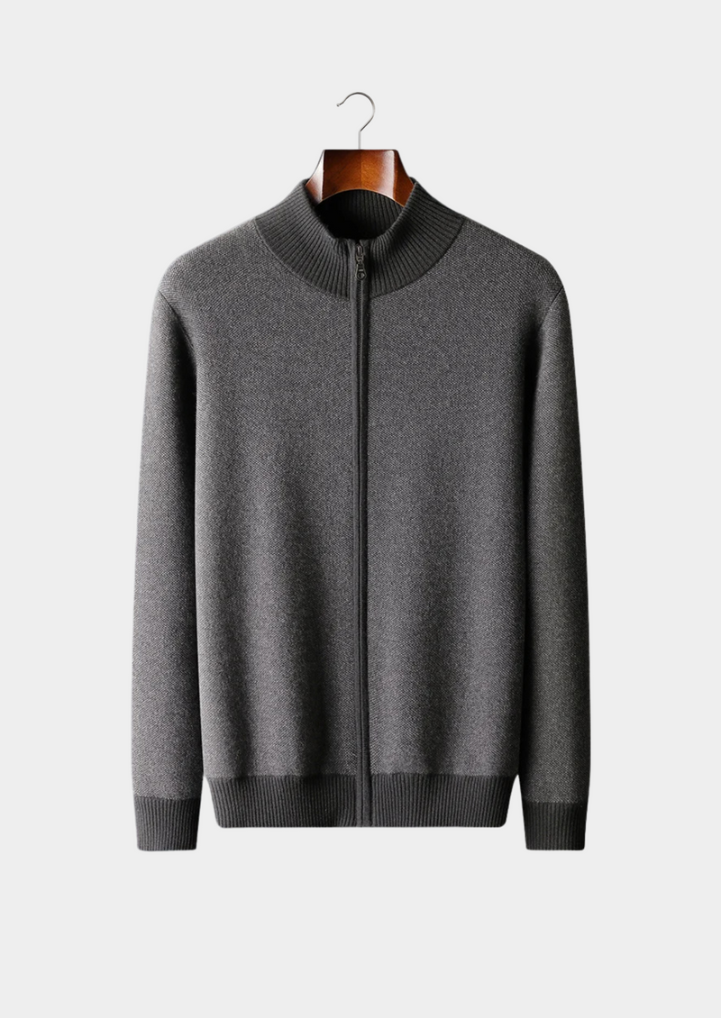 100% CASHMERE JACQUARD ZIP CARDIGAN