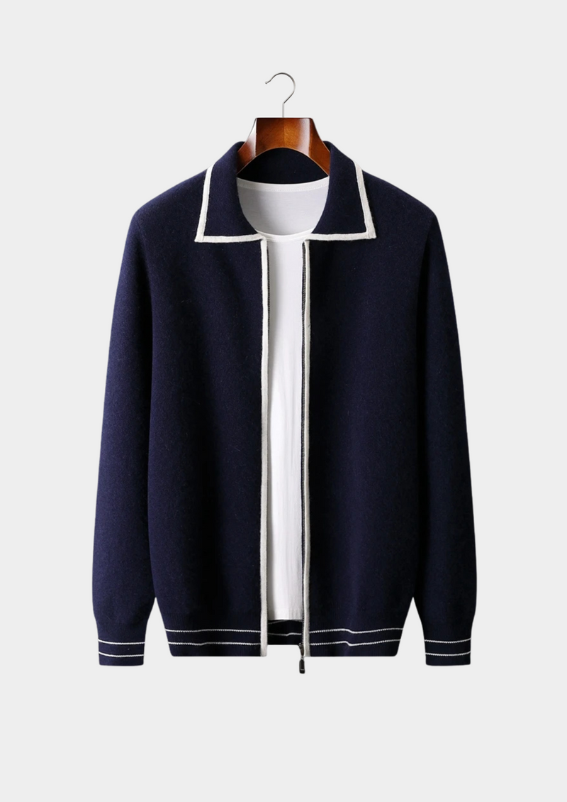 NOBA WOOL TWO-TONE POLO CARDIGAN