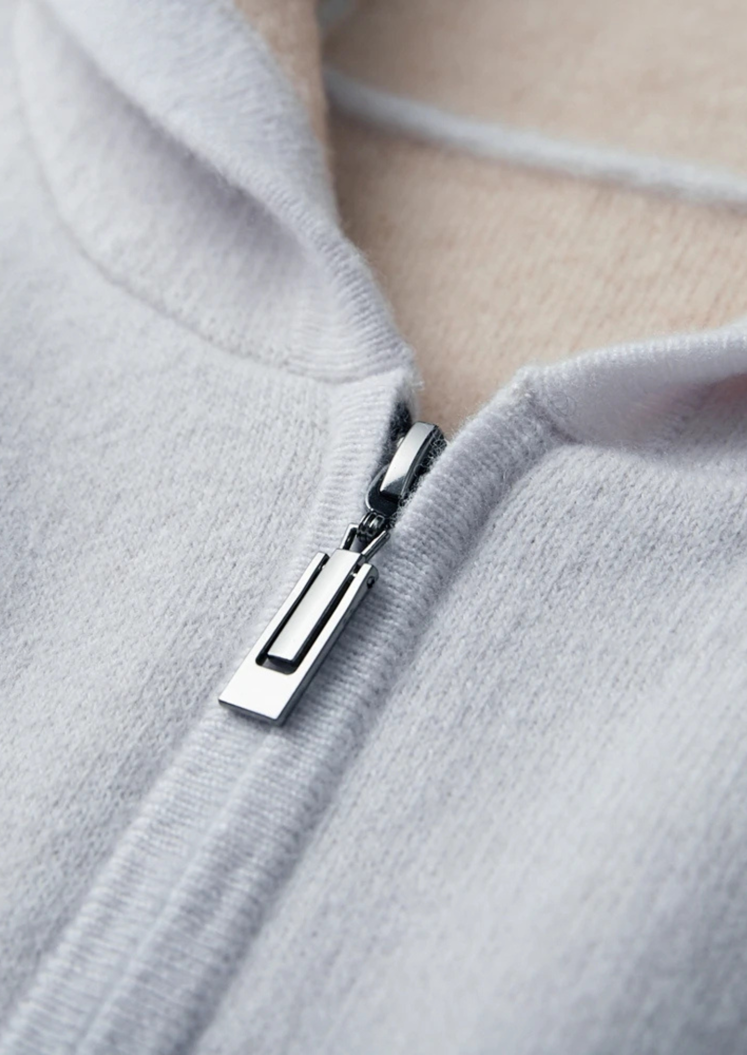 100% CASHMERE TWO -TONE ZIPPER HOODIE