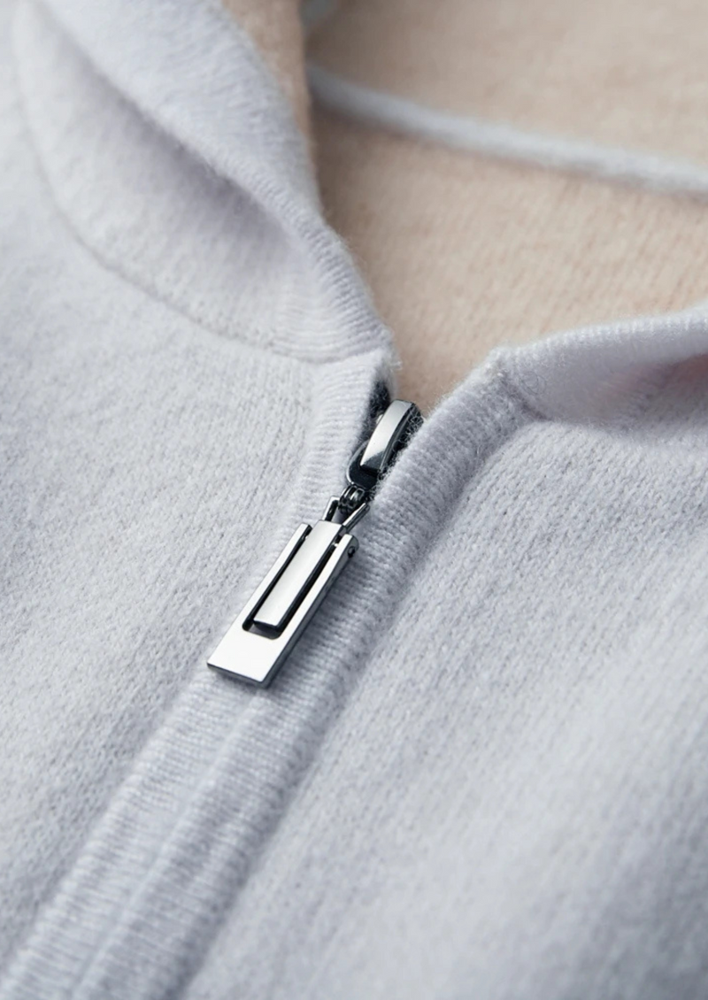 100% CASHMERE TWO -TONE ZIPPER HOODIE