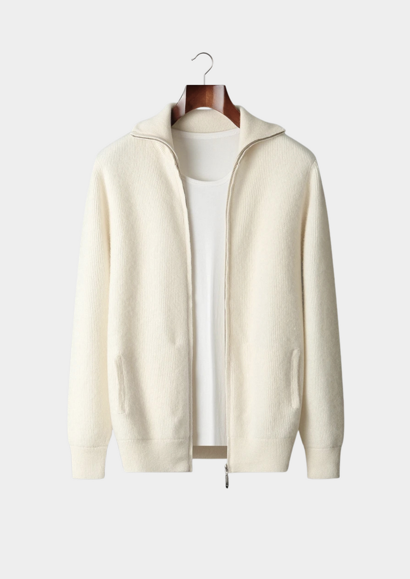 NOBA WOOL RIBBED ZIPPER CARDIGAN
