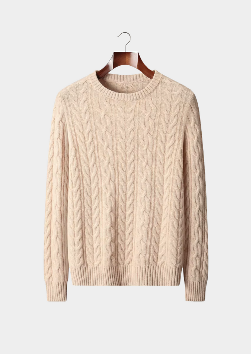 100% CASHMERE CABLE KNIT CREWNECK
