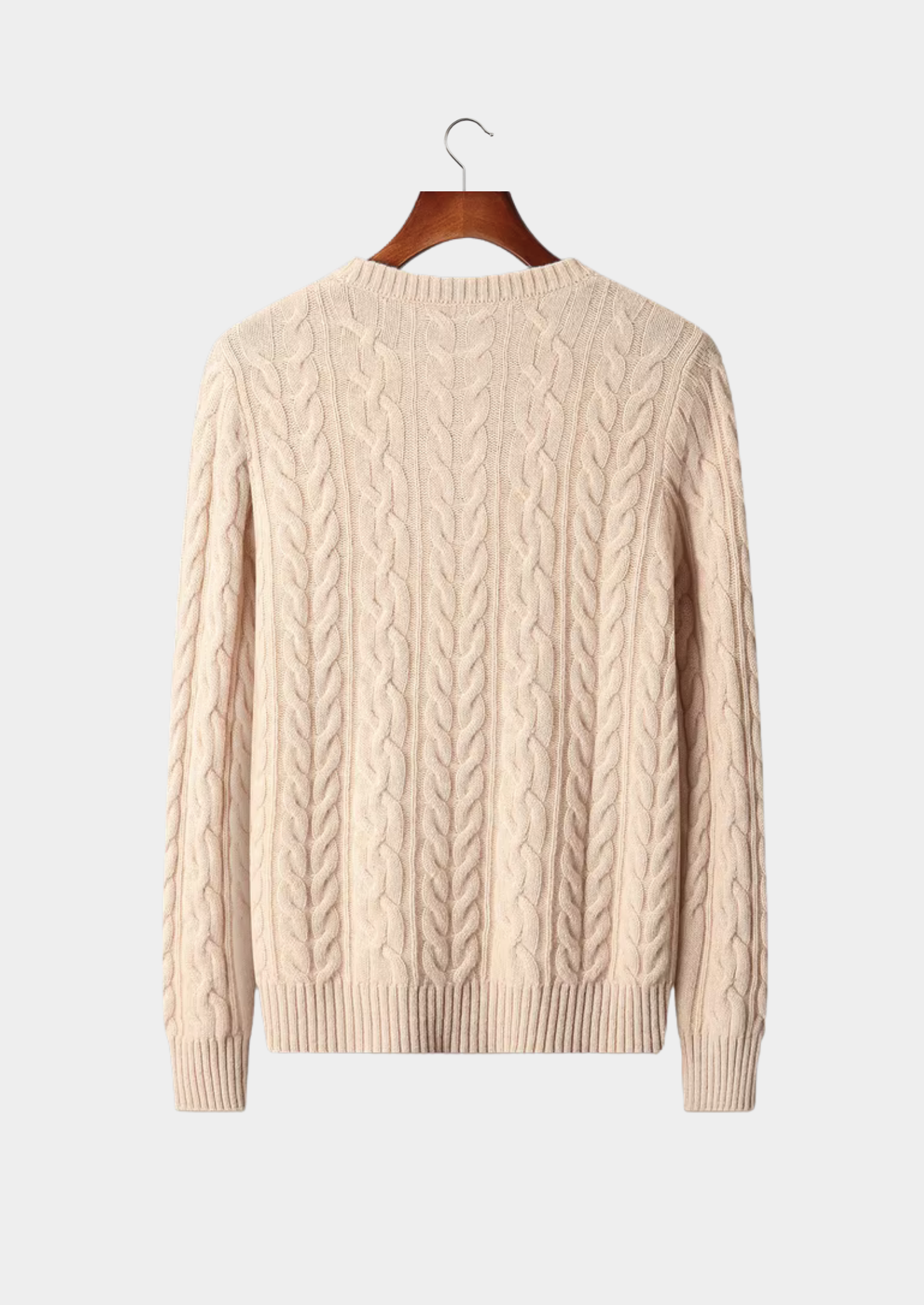 100% CASHMERE CABLE KNIT CREWNECK