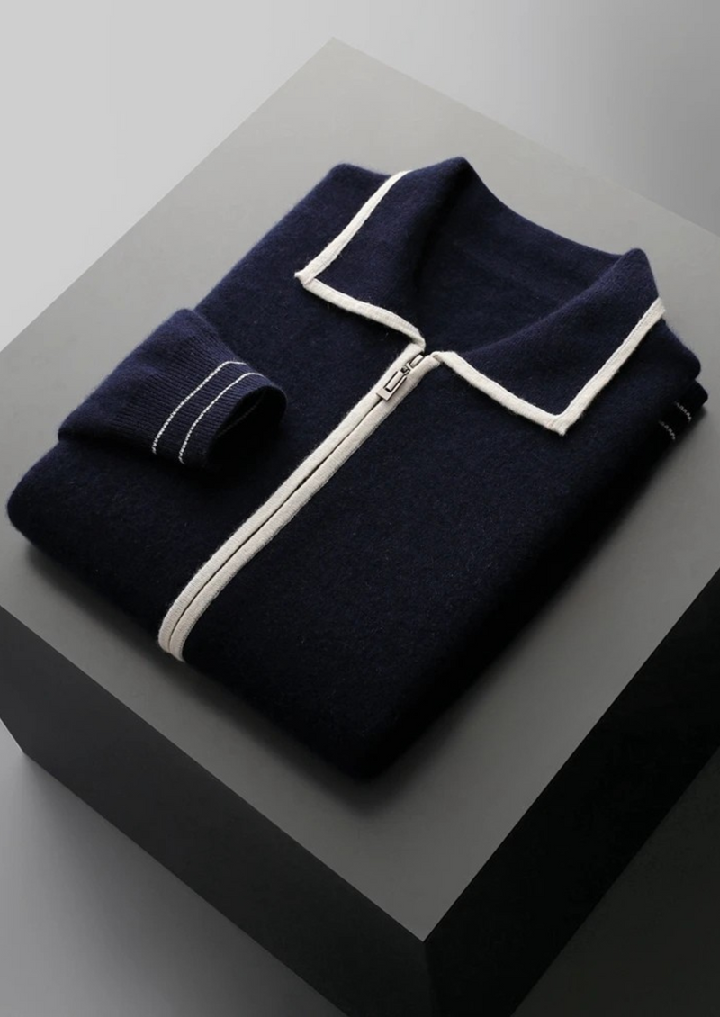 NOBA WOOL TWO-TONE POLO CARDIGAN