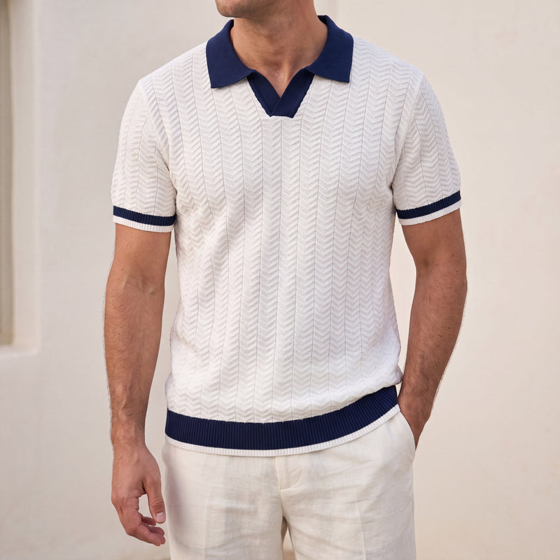 NOBA Contrast Textured Polo White lifestyle