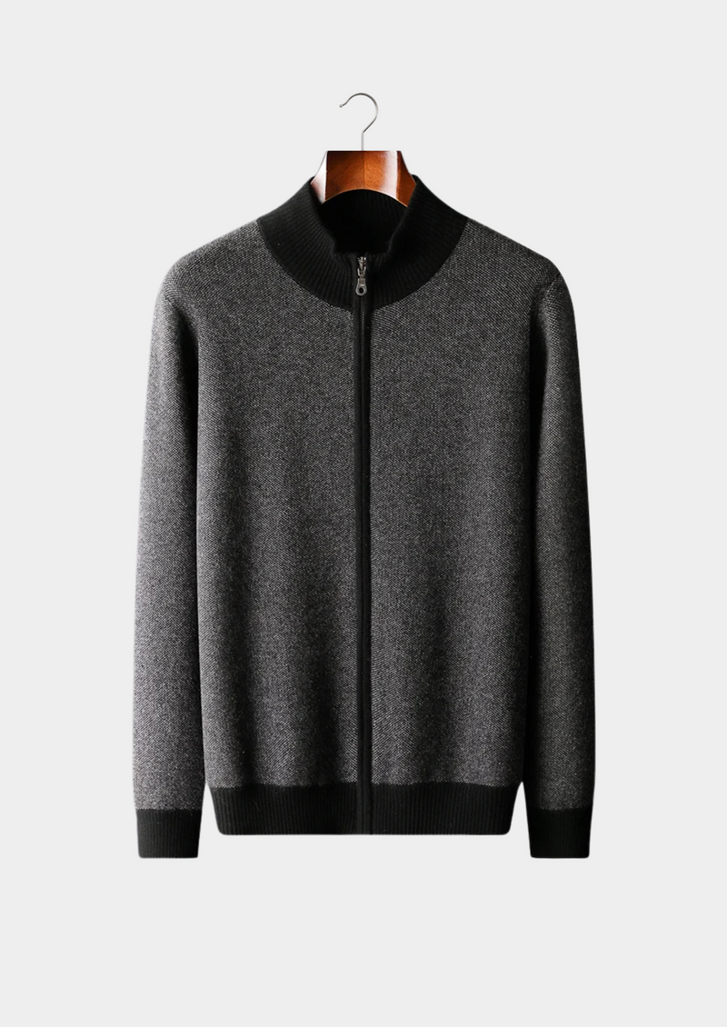 100% CASHMERE JACQUARD ZIP CARDIGAN