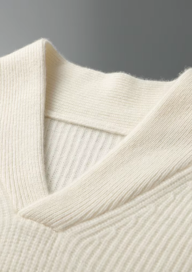 100% CASHMERE RIBBED V-NECK SWEATER