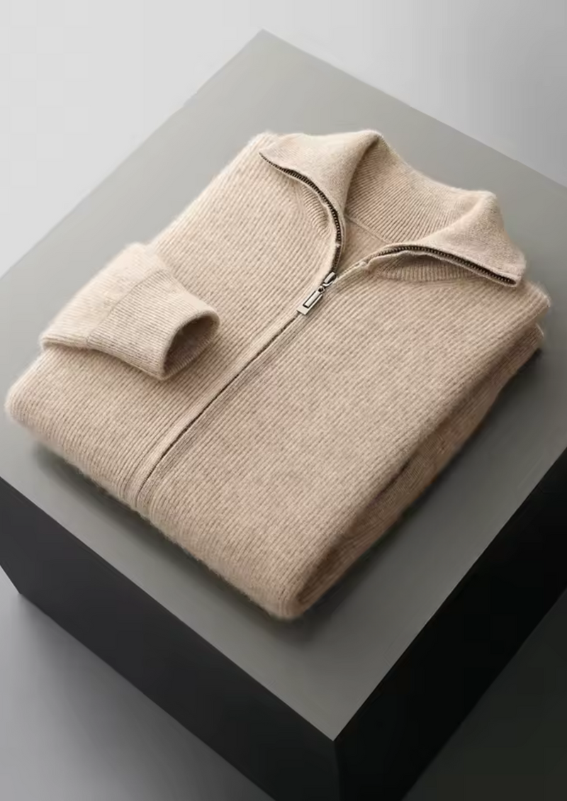 NOBA WOOL RIBBED ZIPPER CARDIGAN