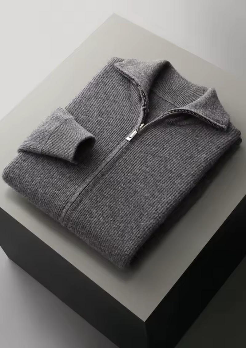 NOBA WOOL RIBBED ZIPPER CARDIGAN