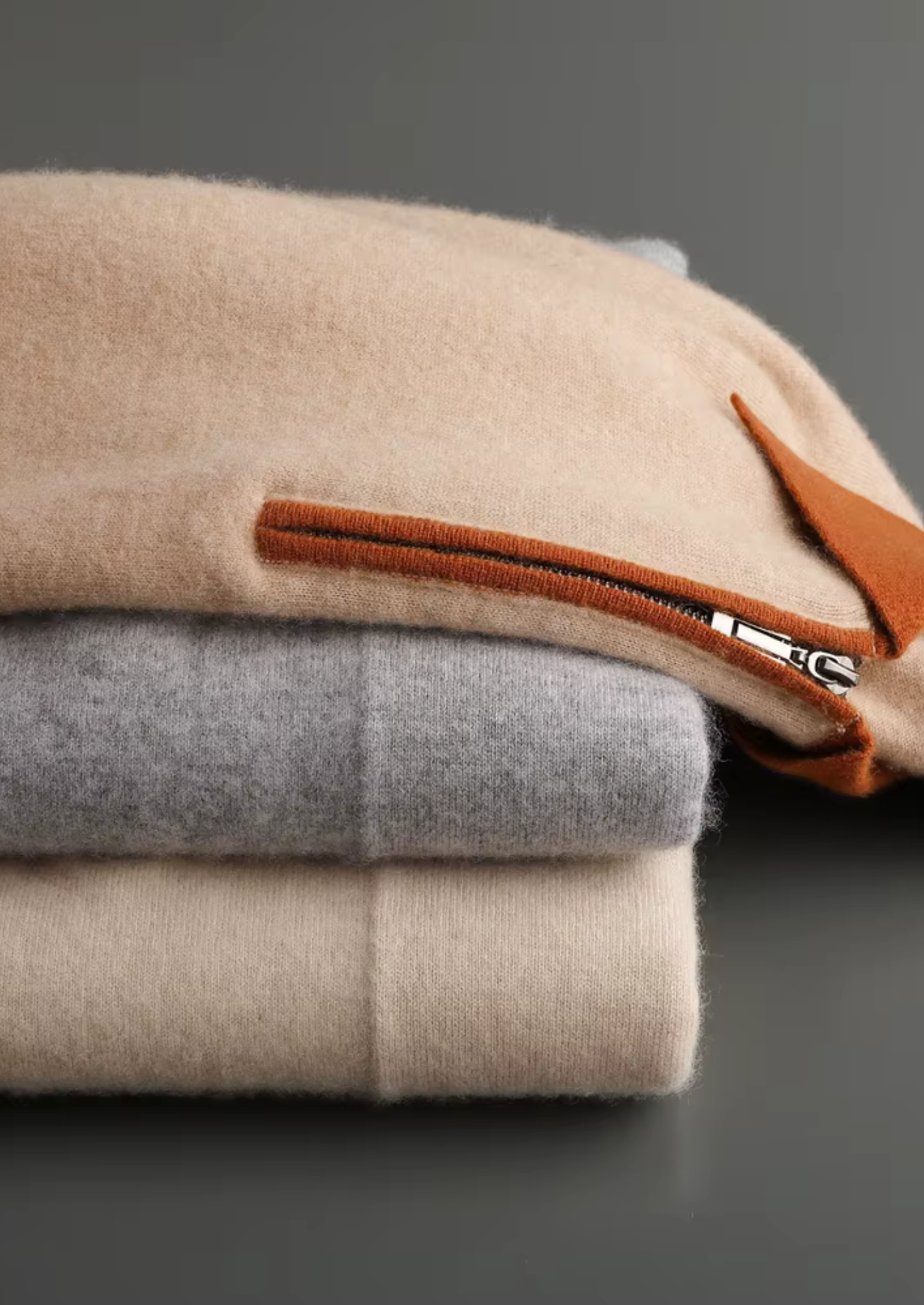 100% CASHMERE TWO TONE ZIPPER POLO