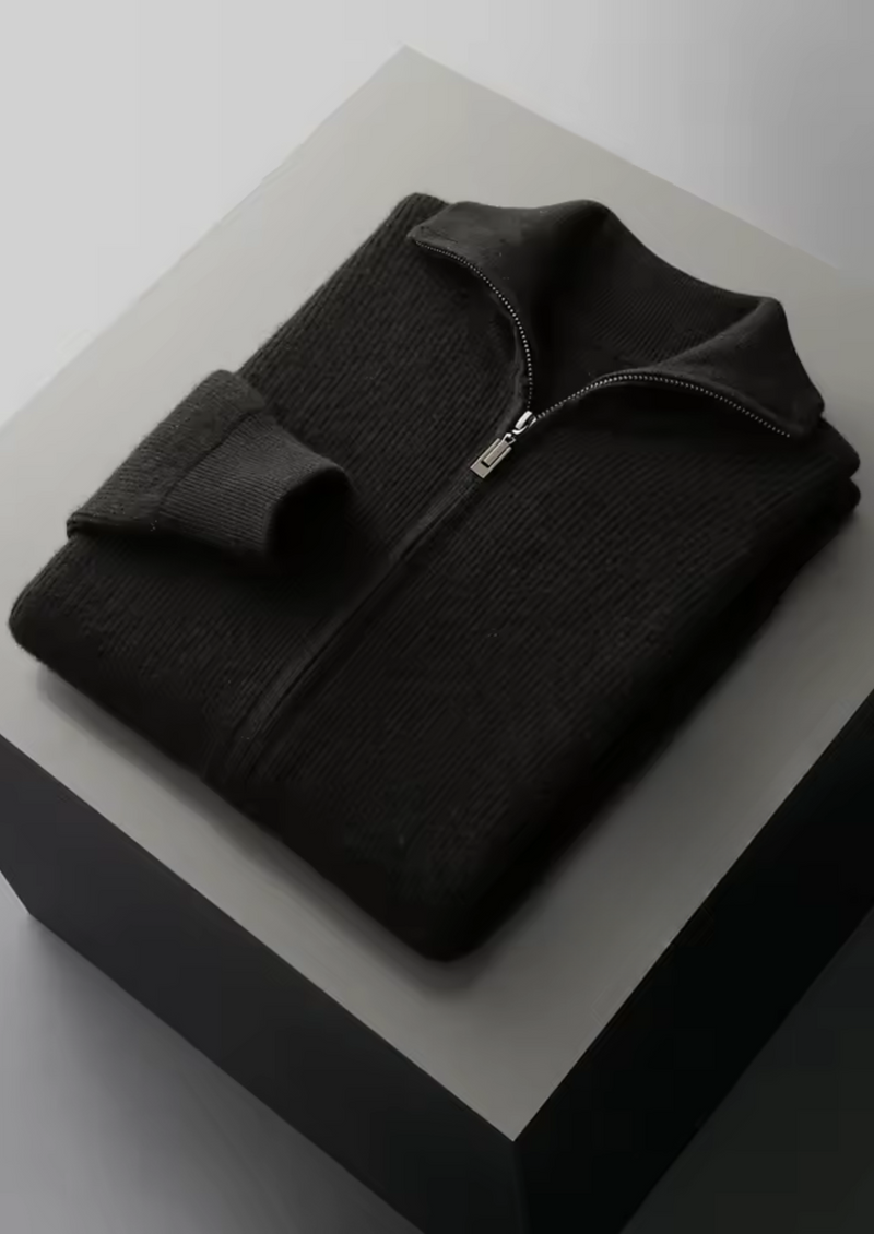 NOBA WOOL RIBBED ZIPPER CARDIGAN