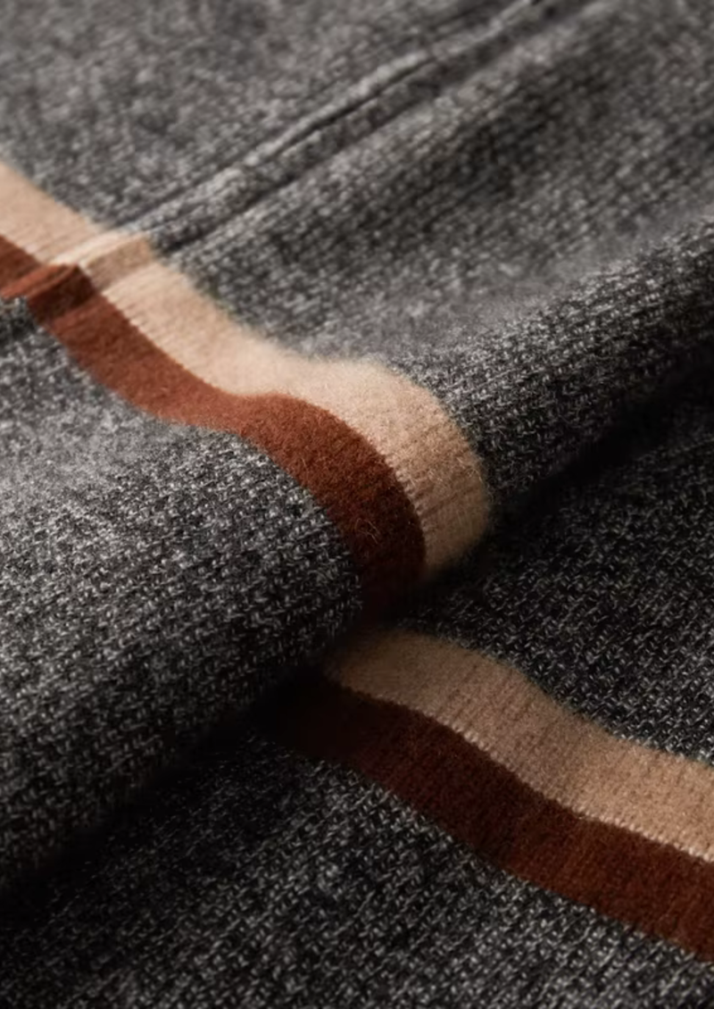 100% CASHMERE STRIPED ZIP CARDIGAN