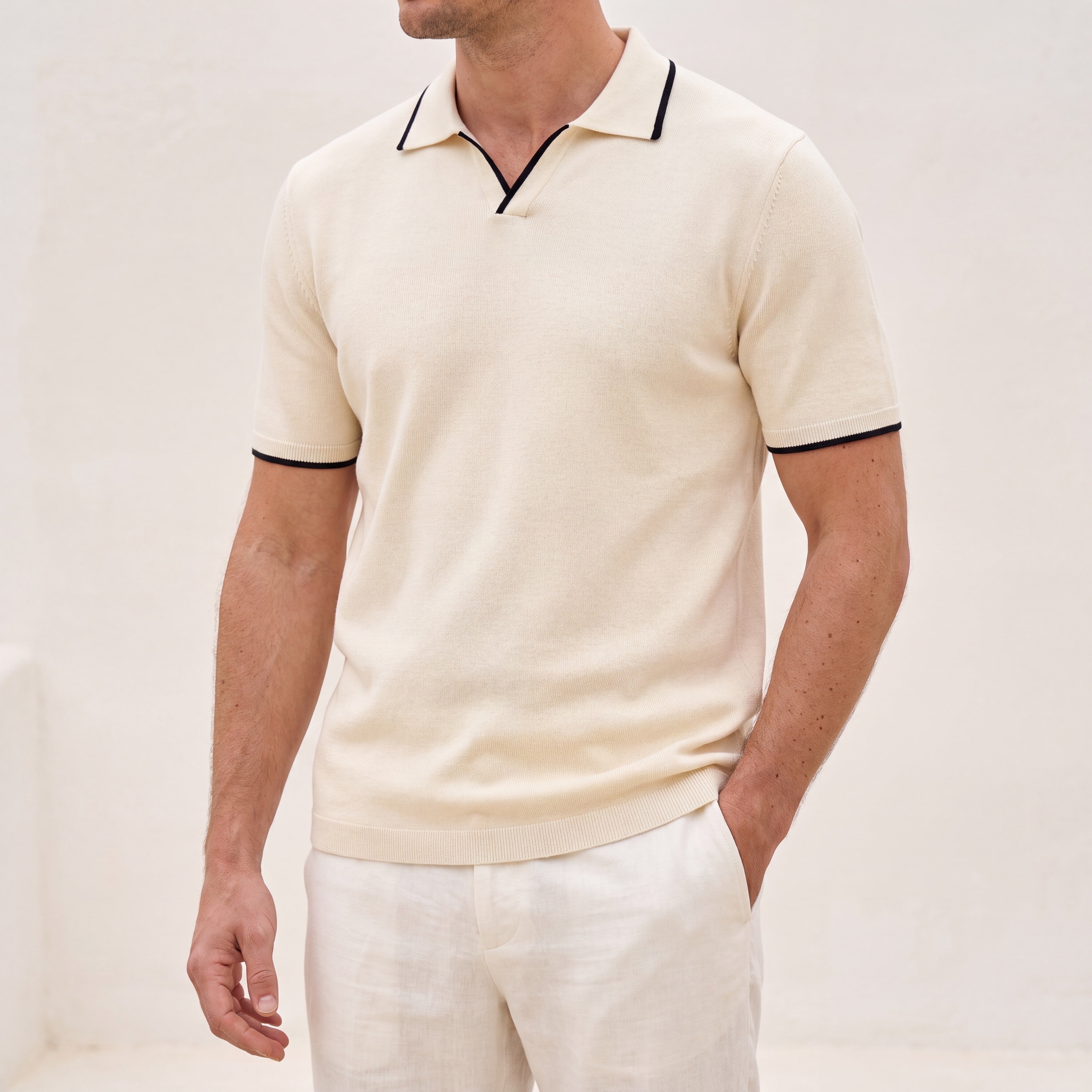 NOBA Contrast Slim Fitted Polo Beige lifestyle