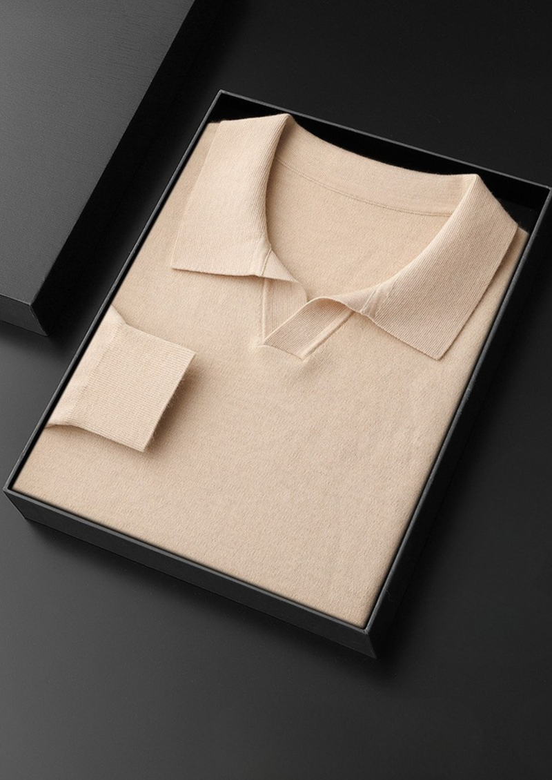 100% CASHMERE BUTTONLESS SWEATER POLO