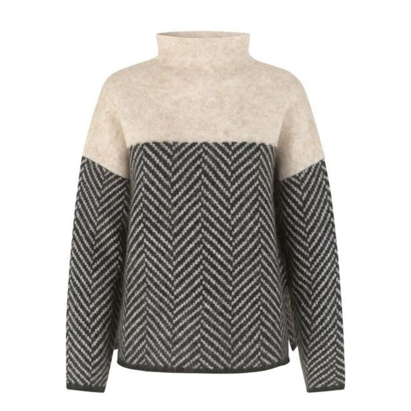 NOBA - Sweater with High Collar and Herringbone Pattern