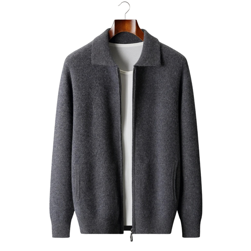 100% CASHMERE ZIP POLO CARDIGAN