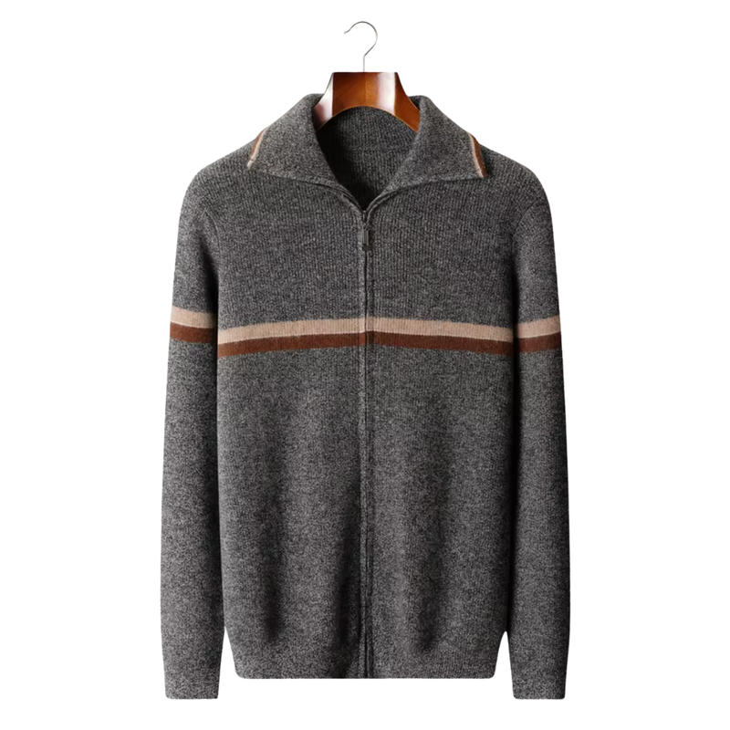 100% CASHMERE STRIPED ZIP CARDIGAN