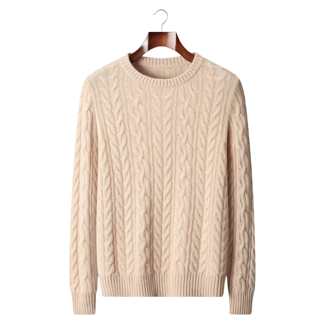 100% CASHMERE CABLE KNIT CREWNECK