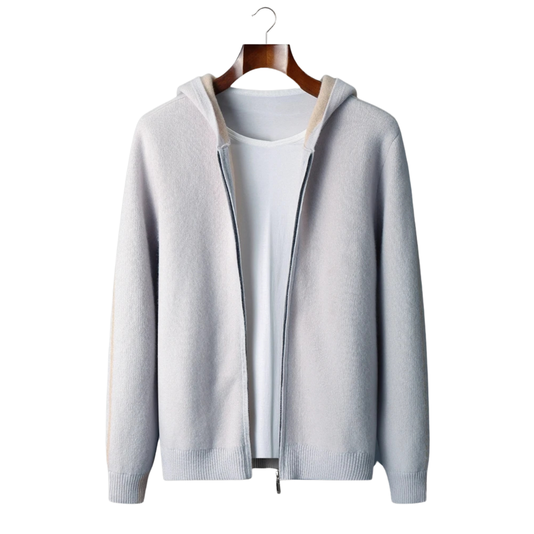100% CASHMERE TWO -TONE ZIPPER HOODIE 100% CASHMERE TWO -TONE ZIPPER HOODIE