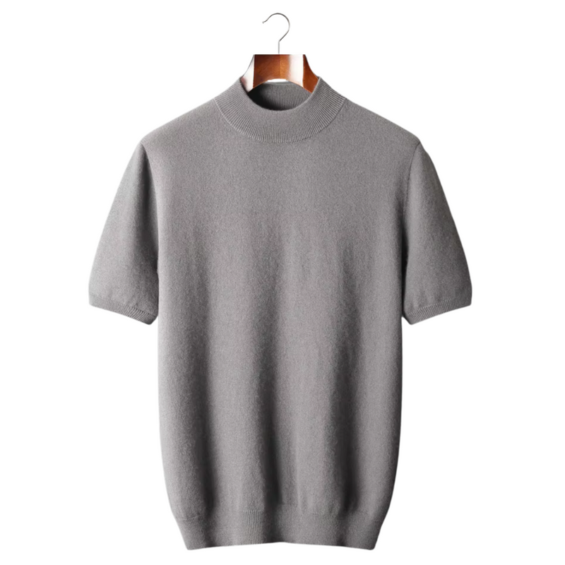 100% CASHMERE MOCK NECK T-SHIRT