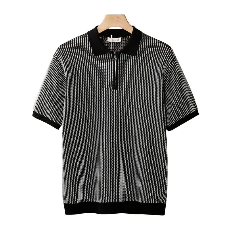 GEOMETRIC TEXTURED ZIPPER POLO