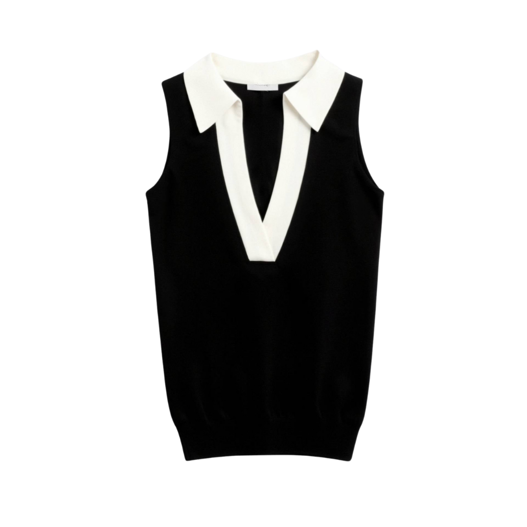 Contrast Trim Collared Polo Tank Top