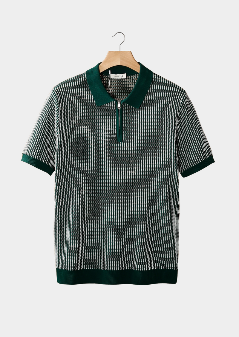 GEOMETRIC TEXTURED ZIPPER POLO