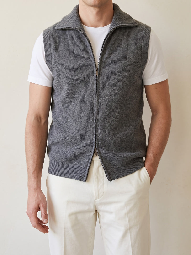 100% Cashmere Body Warmer Vest – Dark Gray lifestyle