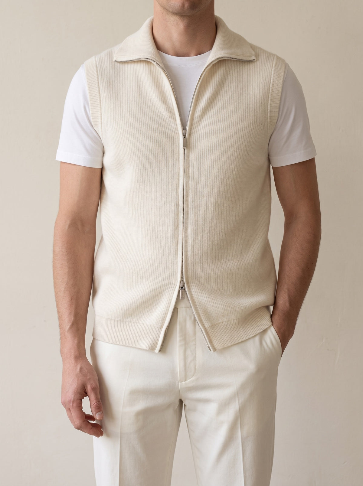 100% Cashmere Body Warmer Vest – Ivory lifestyle