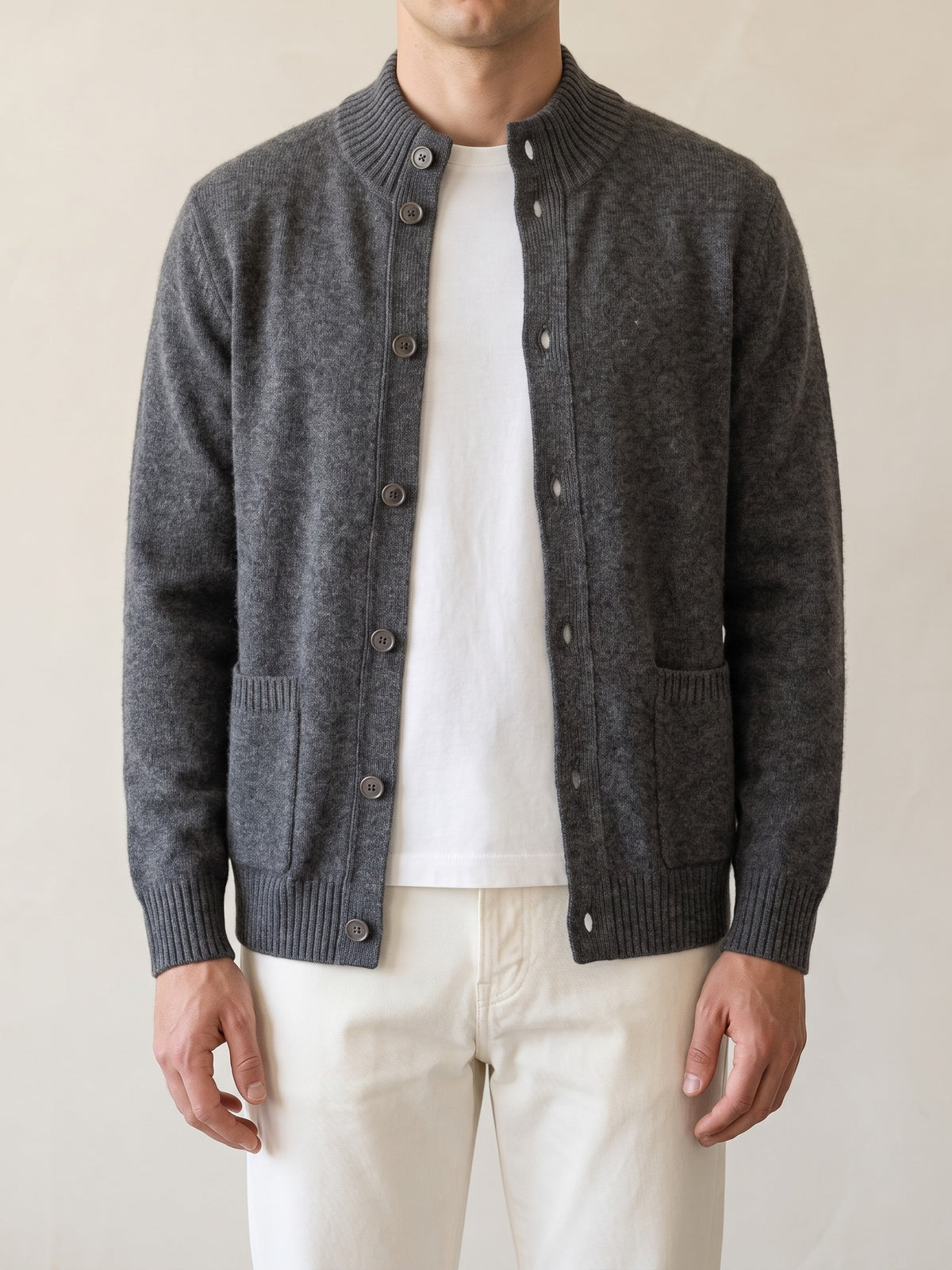 100% Cashmere Button Cardigan – Dark Gray lifestyle