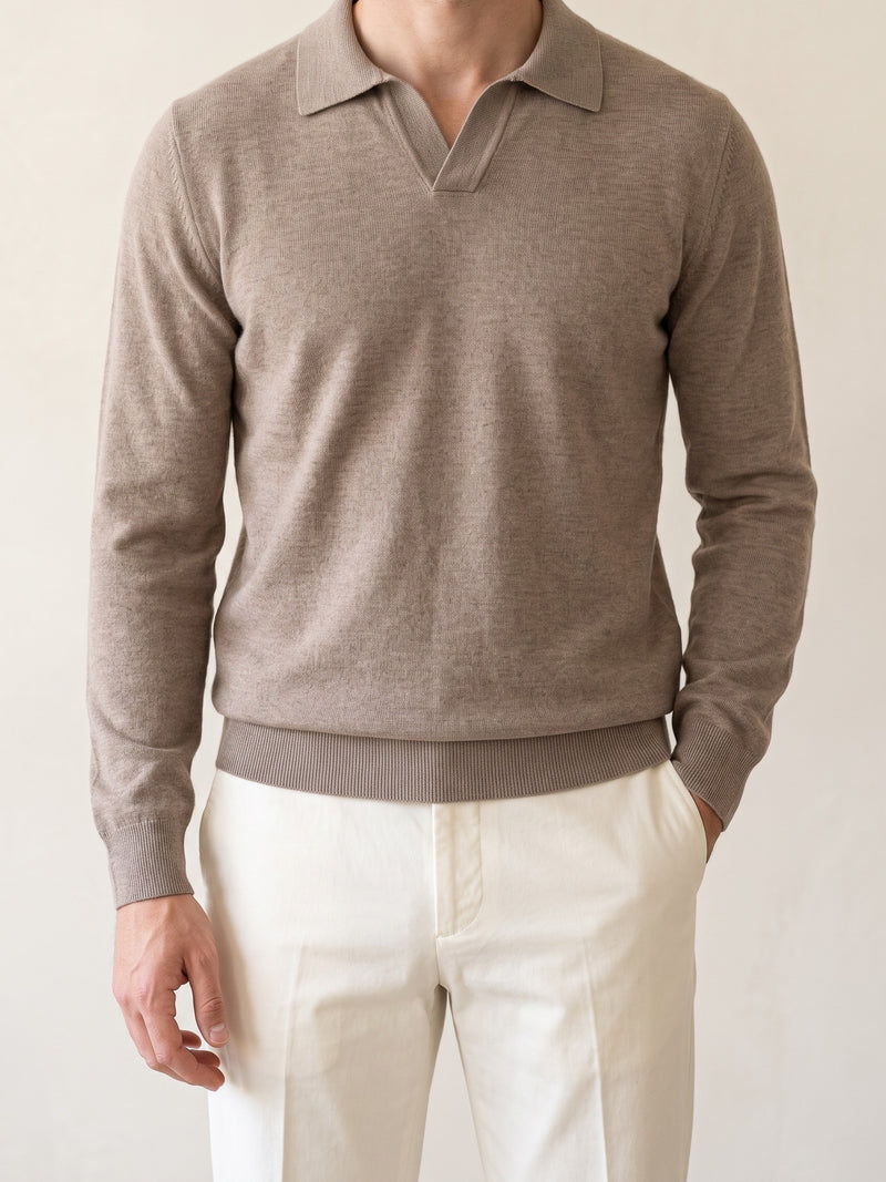 100% Cashmere Buttonless Sweater Polo – Beige lifestyle