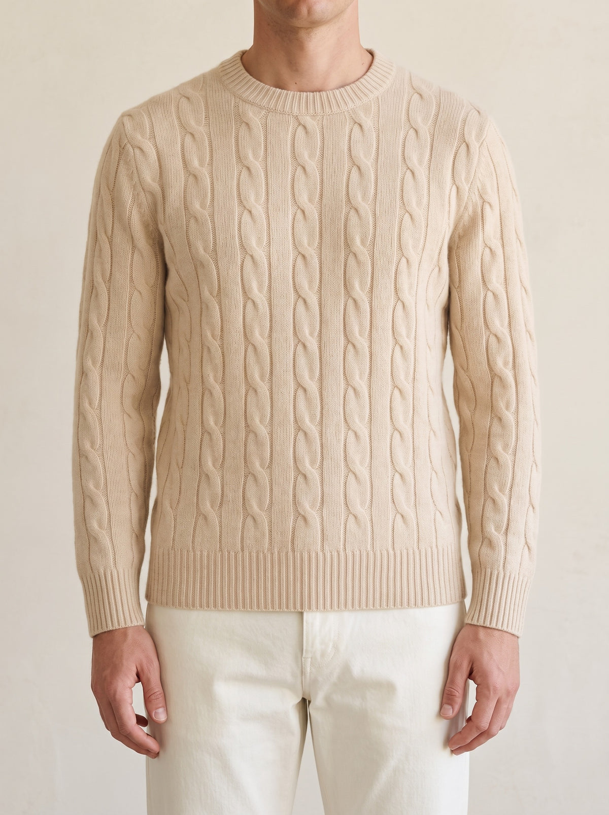 Cashmere Cable Knit Sweater – Beige lifestyle
