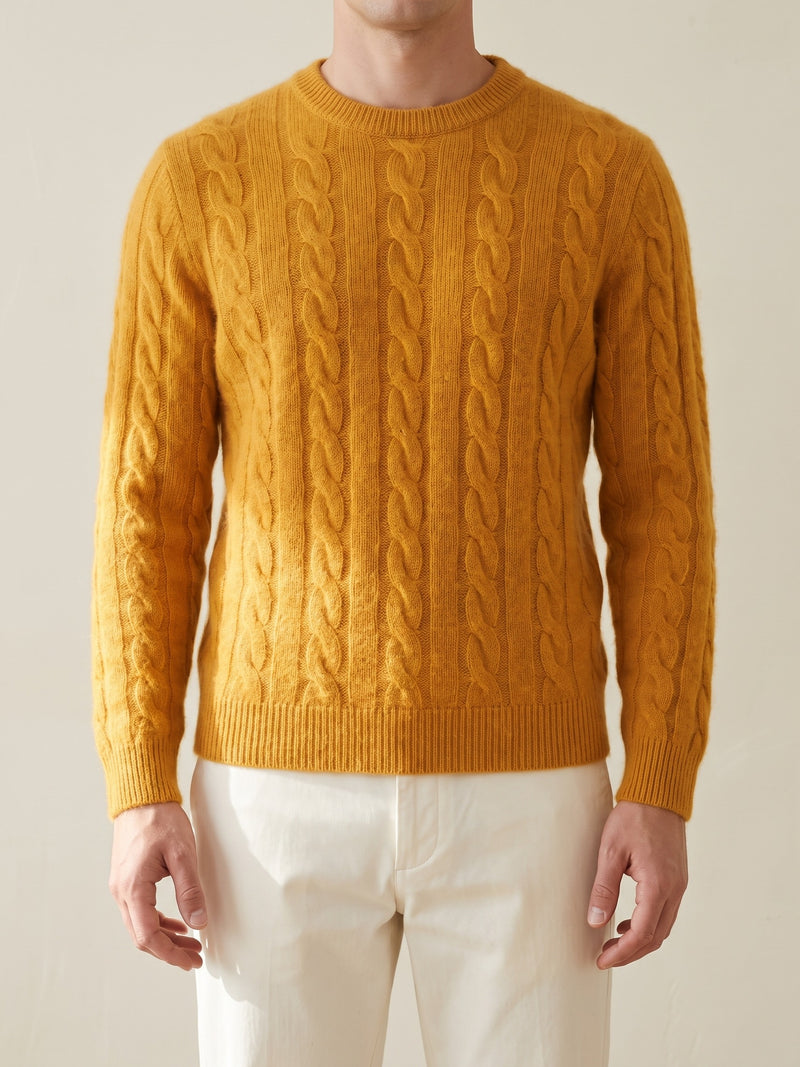 Cashmere Cable Knit Sweater – Mustard lifestyle
