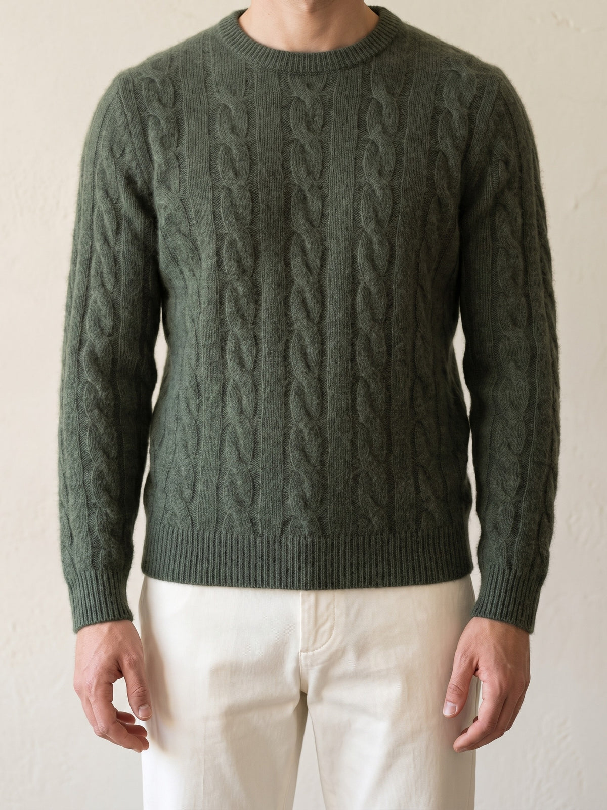 Cashmere Cable Knit Sweater – Olive lifestyle