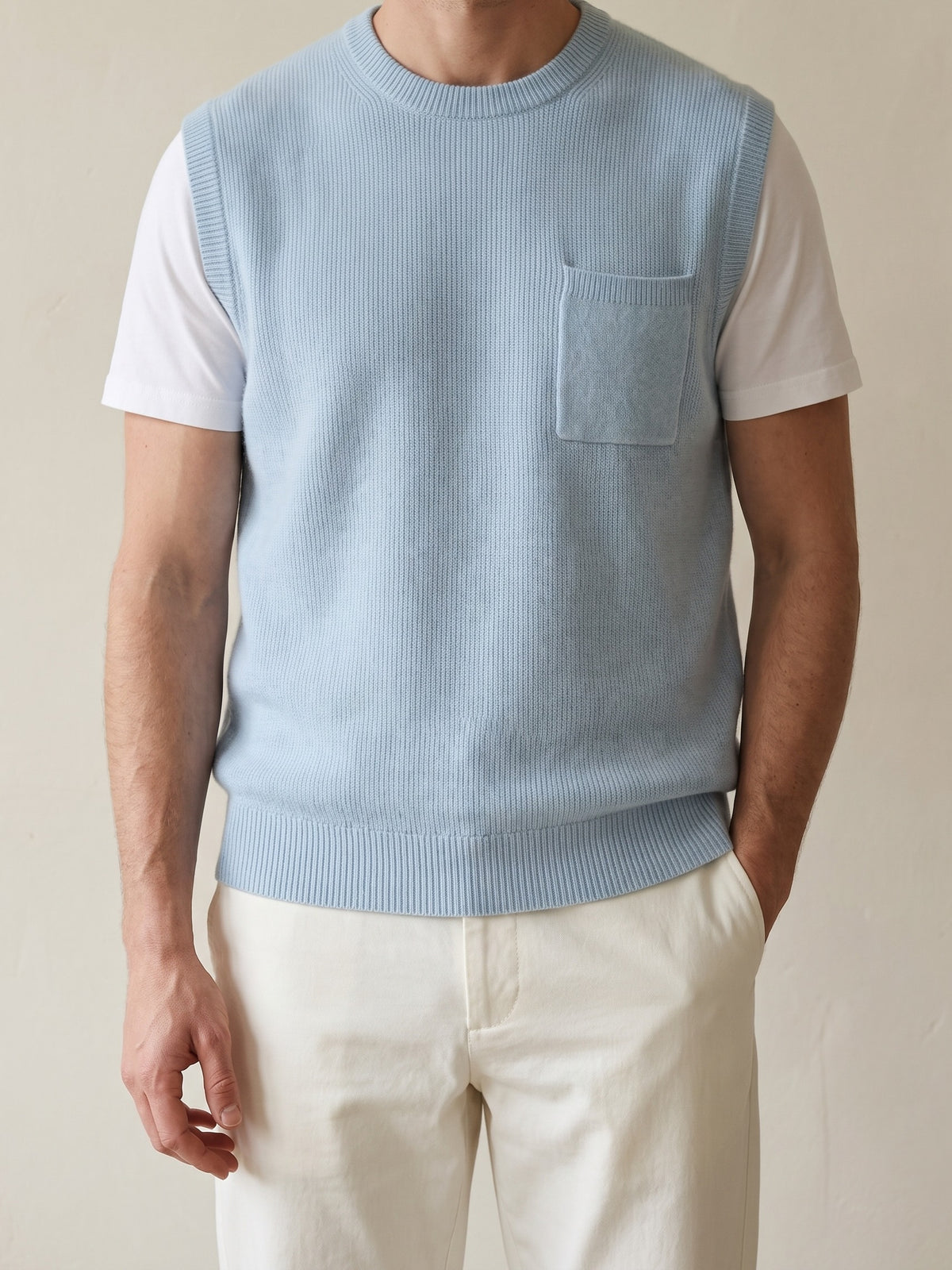 100% Cashmere Crewneck Vest – Light Blue lifestyle