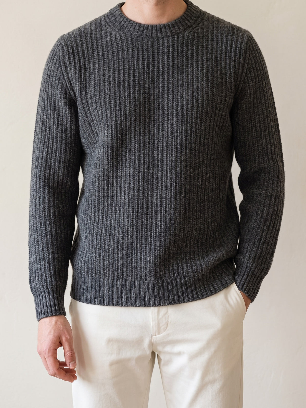 100% Cashmere Heavyweight Crewneck – Dark Gray lifestyle