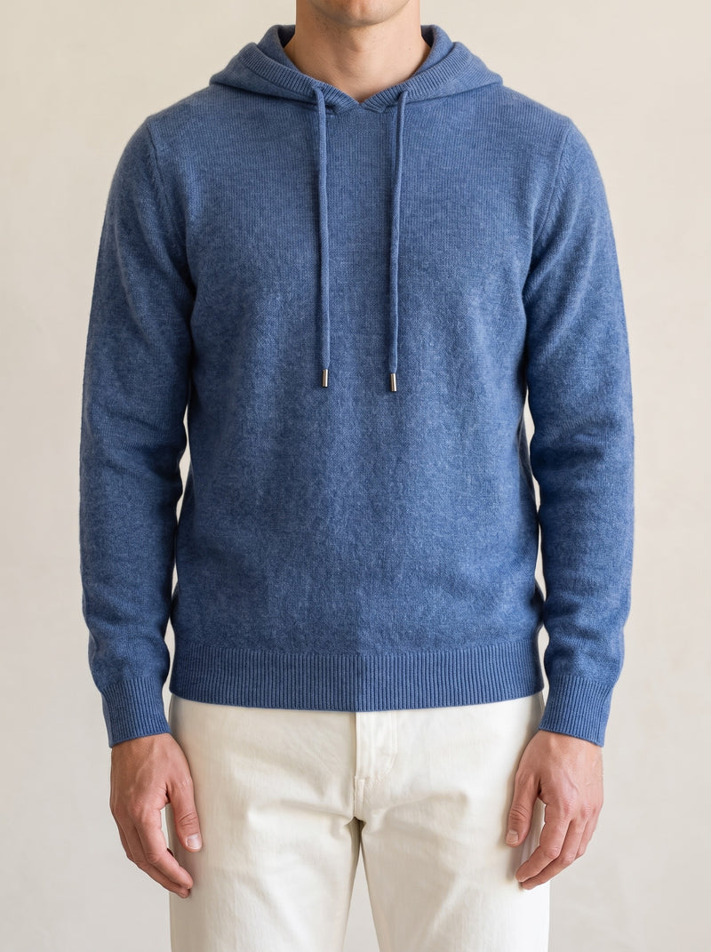 100% Cashmere Hooded Sweater – Blue lifestyle