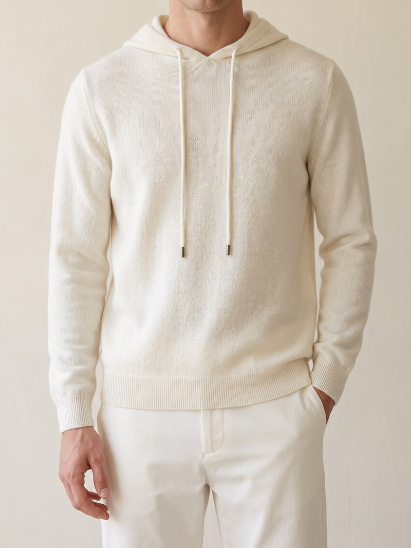 100% Cashmere Hooded Sweater – Ivory lifestyle