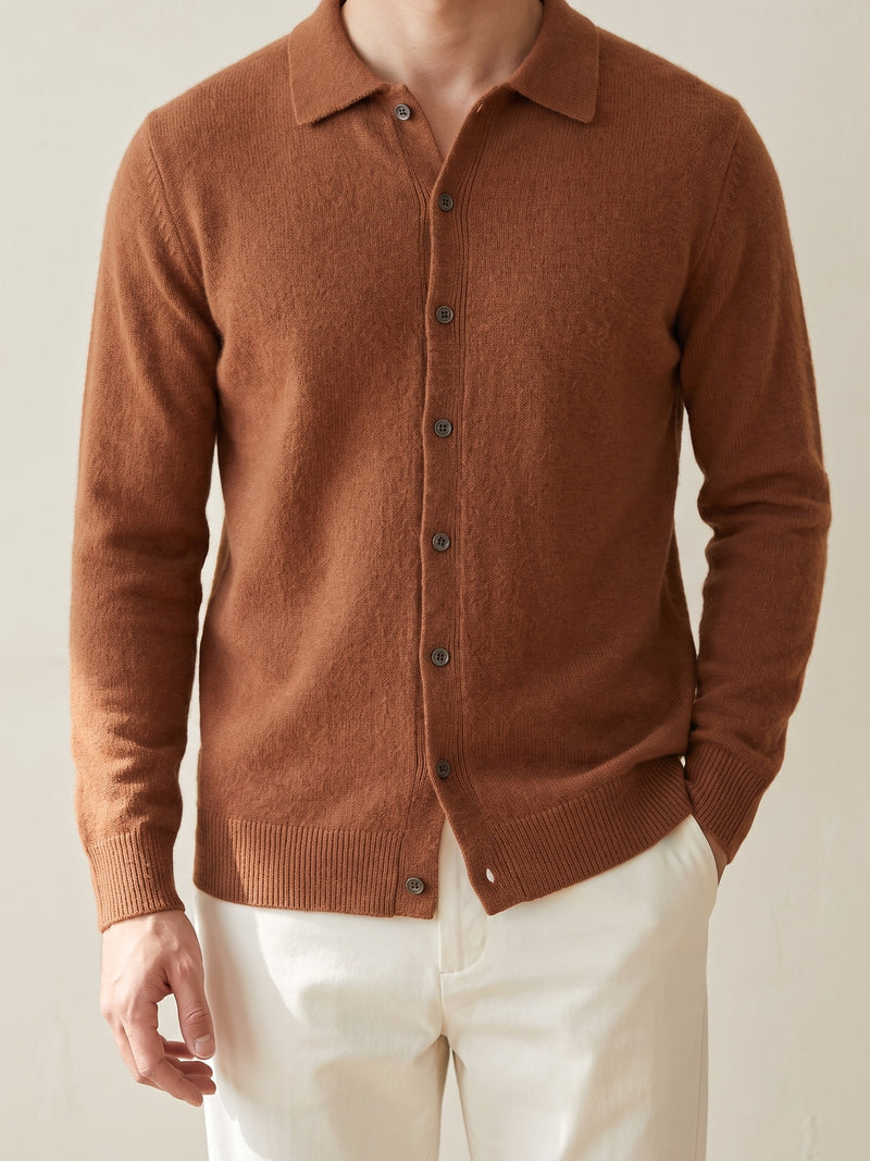 100% Cashmere Polo Button – Red Camel lifestyle