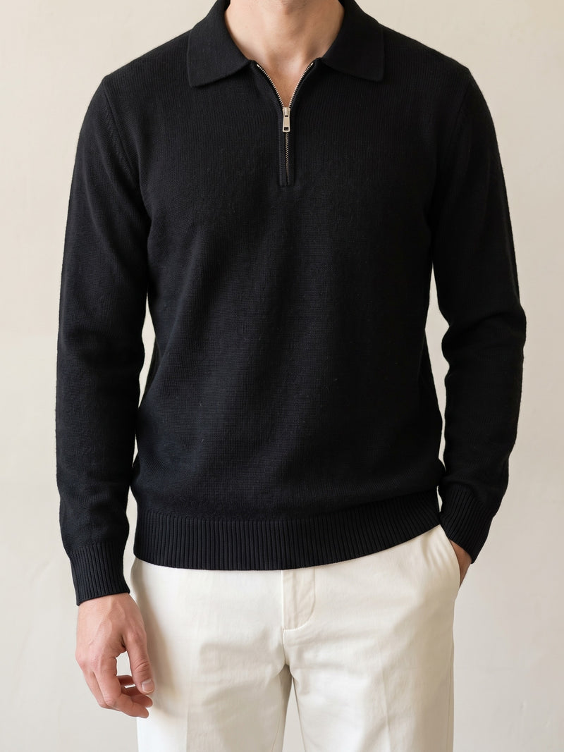 100% Cashmere Quater Zip Sweater – Black lifestyle