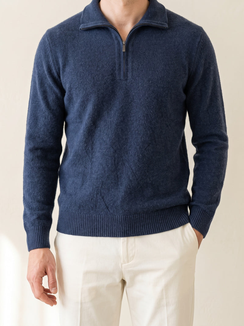 100% Cashmere Quater Zip Sweater – Navy lifestyle