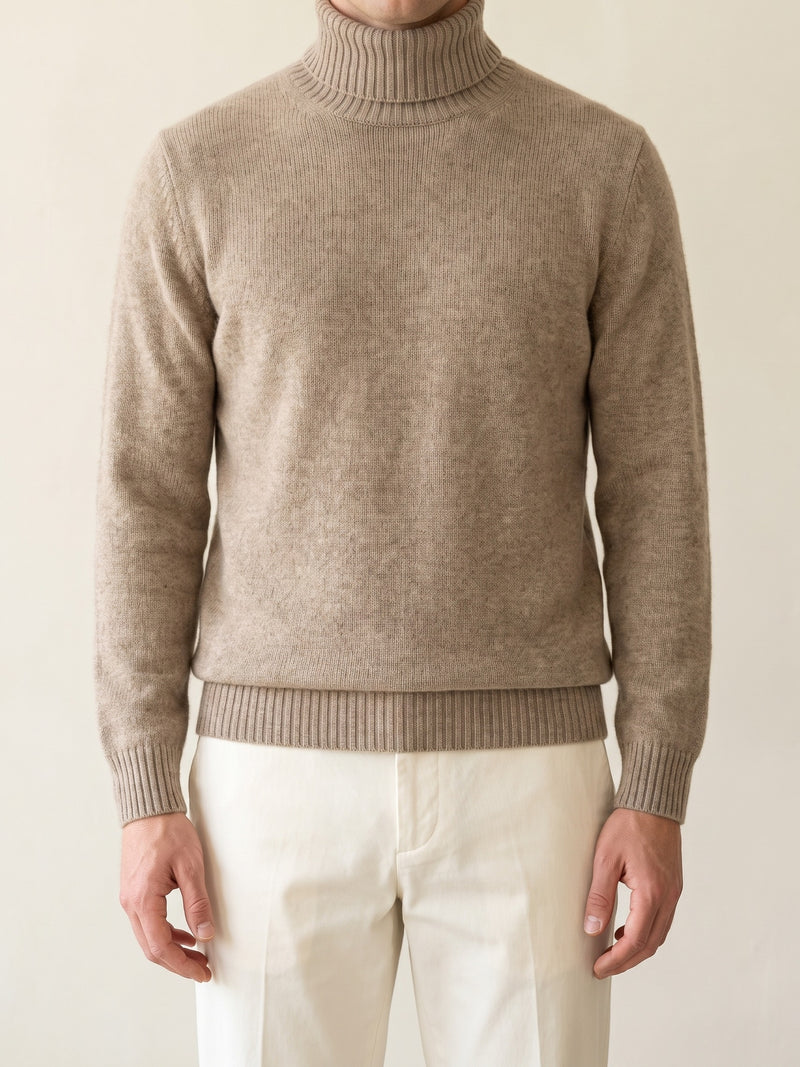 100% Cashmere Turtleneck – Camel lifestyle