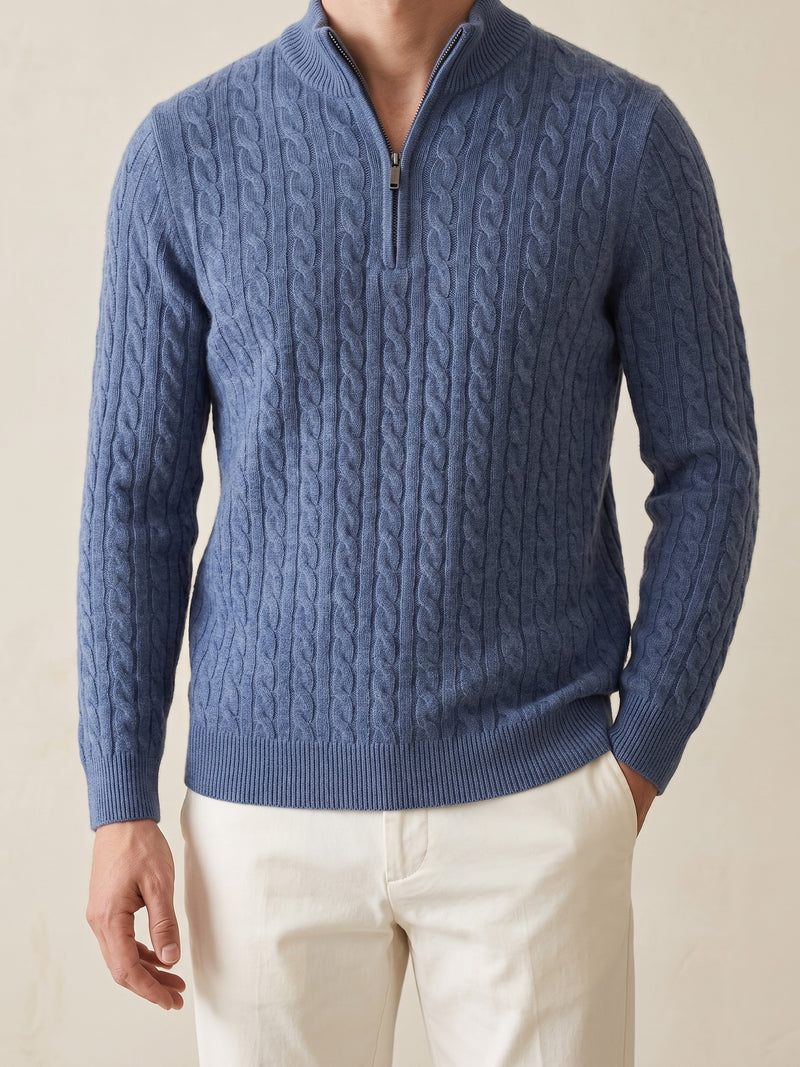 100% Cashmere Woven Half Zip – Blue lifestyle