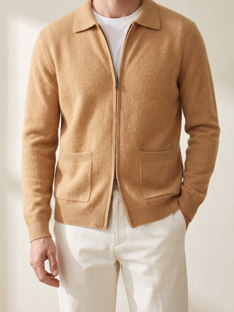 100% Cashmere Zipper Cardigan – Mustard lifestyle
