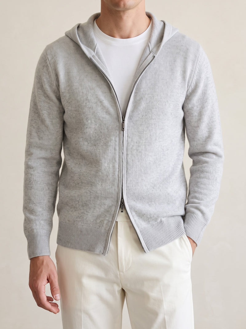 100% Cashmere Zipper Hoodie – Light Gray lifestyle