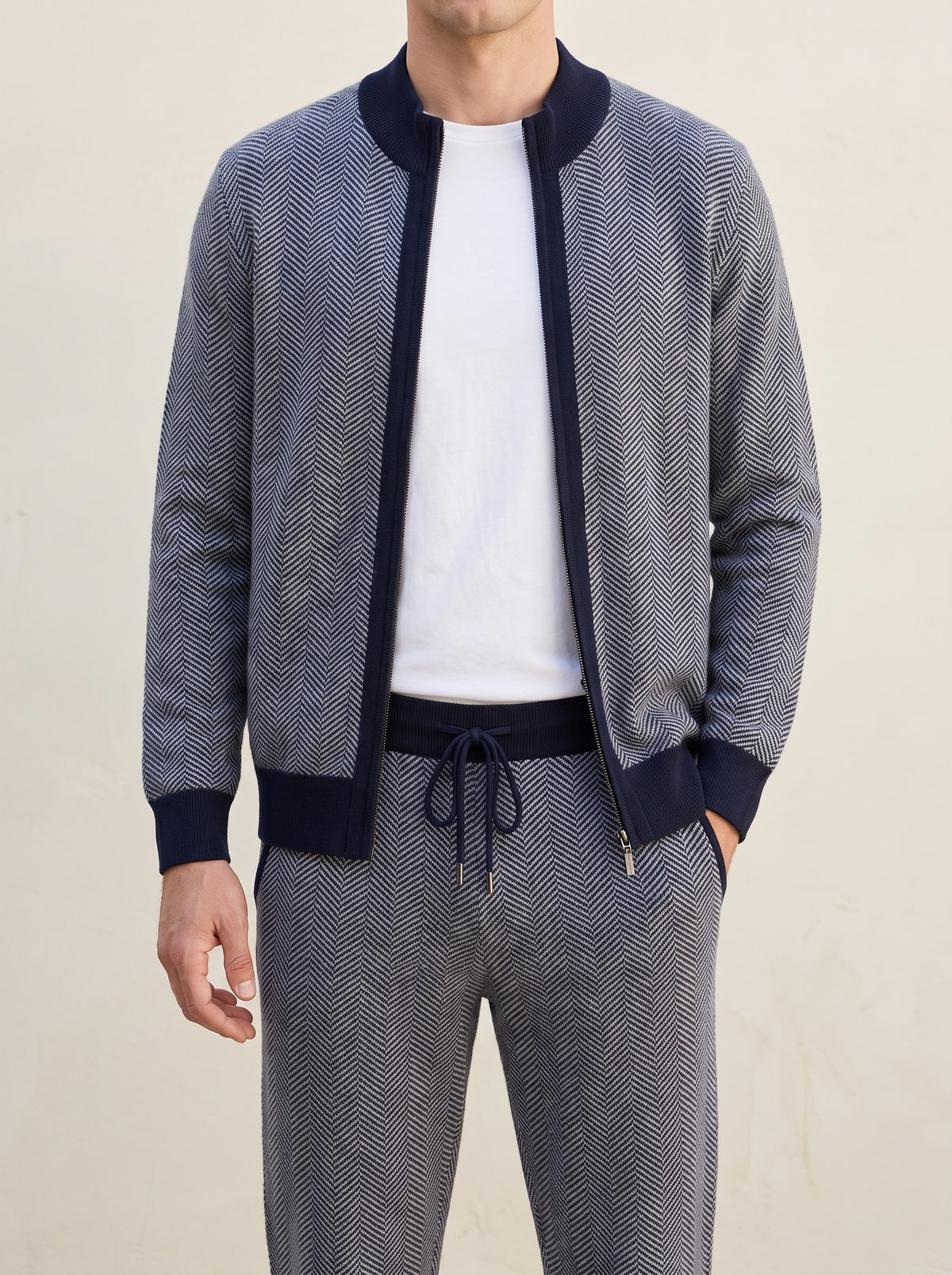 100% Merino Wool Patterned Set – Navy Blue lifestyle