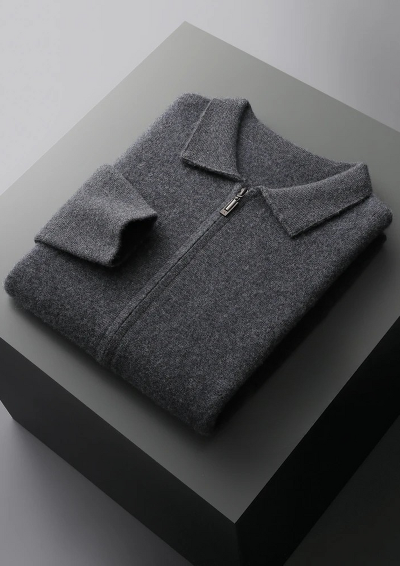 100% CASHMERE ZIPPER CARDIGAN